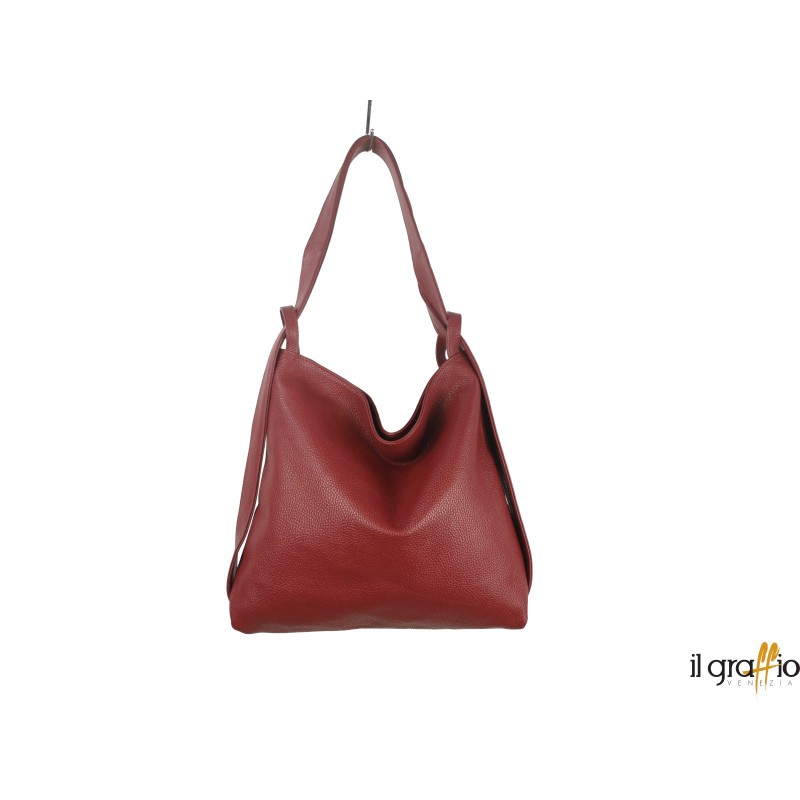 Borsa a spalla trasformabile in zaino.  Vera pelle. Made in Italy.