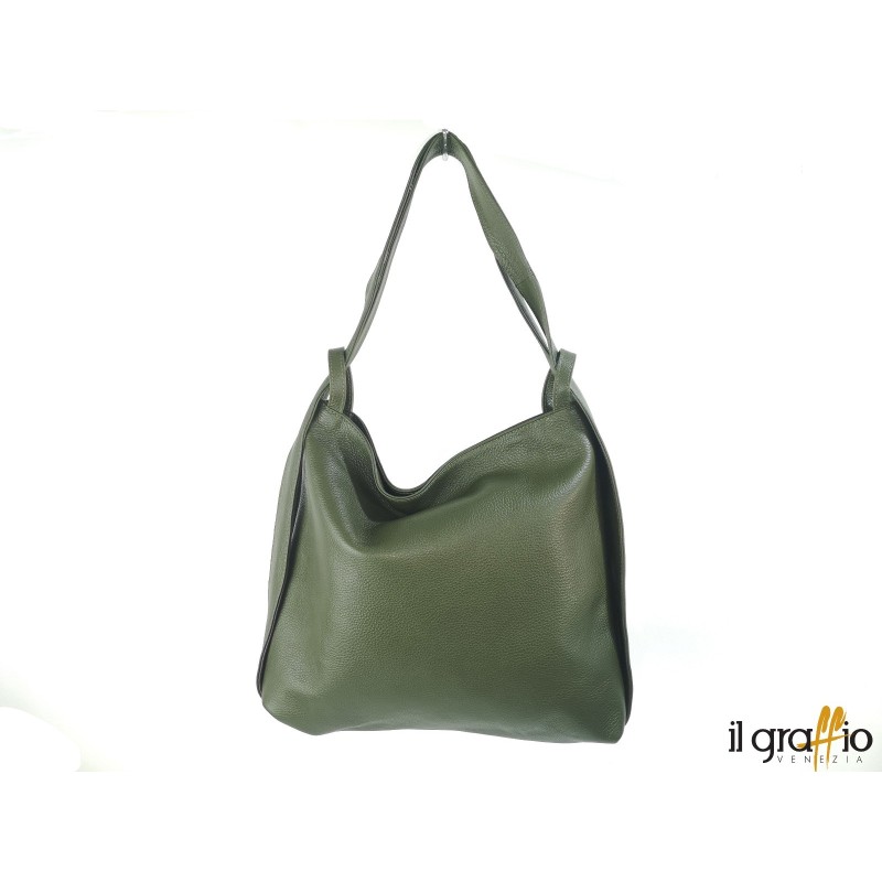 Borsa a spalla trasformabile in zaino.  Vera pelle. Made in Italy.