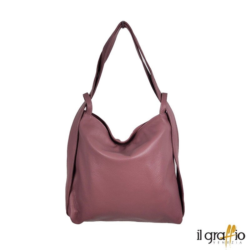 Convertible Bag-Backpack in genuine leather. Made in Italy